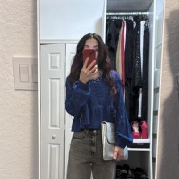 NWT! Anthropologie Pilcro Blue Textured Babydoll Top - Size XL 💎 - Picture 5 of 7